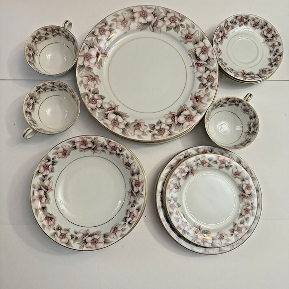 19 PC Noritake China 5314 ELSINORE Gold Trim Floral 1950s Japan - Picture 1 of 14